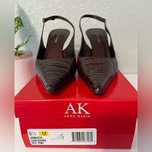 Anne Klein Croc-Embossed Brown Heels